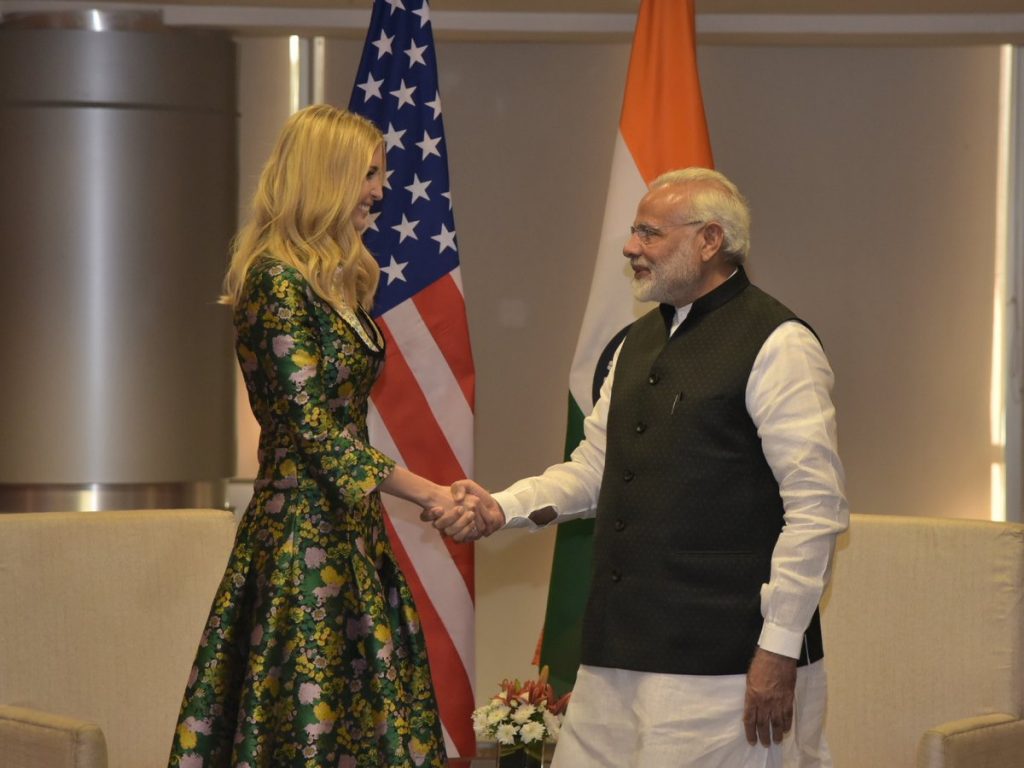 PM NarendraModi meets IvankaTrump, Advisor to the President of United States, on the sidelines of Global Entrepreneurship Summit-2017 #GES2017 in Hyderabad. Global Entrepreneurship Summit updates 