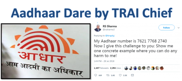 Trai RS Sharma twitter, TRAI, @rssharma3, Aadhaar dare by TRAI chief, Aadhaar dare, #TRAI, #SharmaDare, #AadhaarDare, #Aadhaar