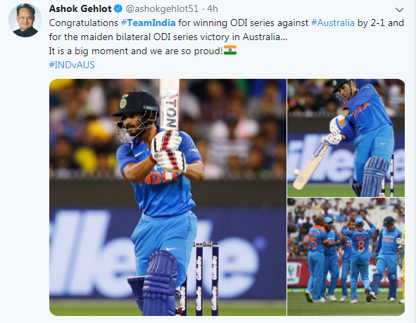 Rajasthan CM Ashok Gehlot Tweets and Congratulates #Team India