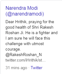 PM Modi Tweets Calls Rakesh Roshan A Fighter