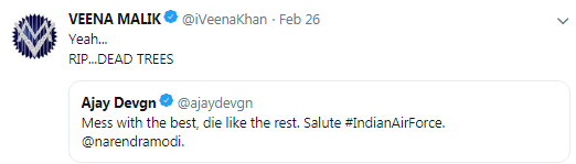 Ajay Devgn Reply to Veena Malik Tweet