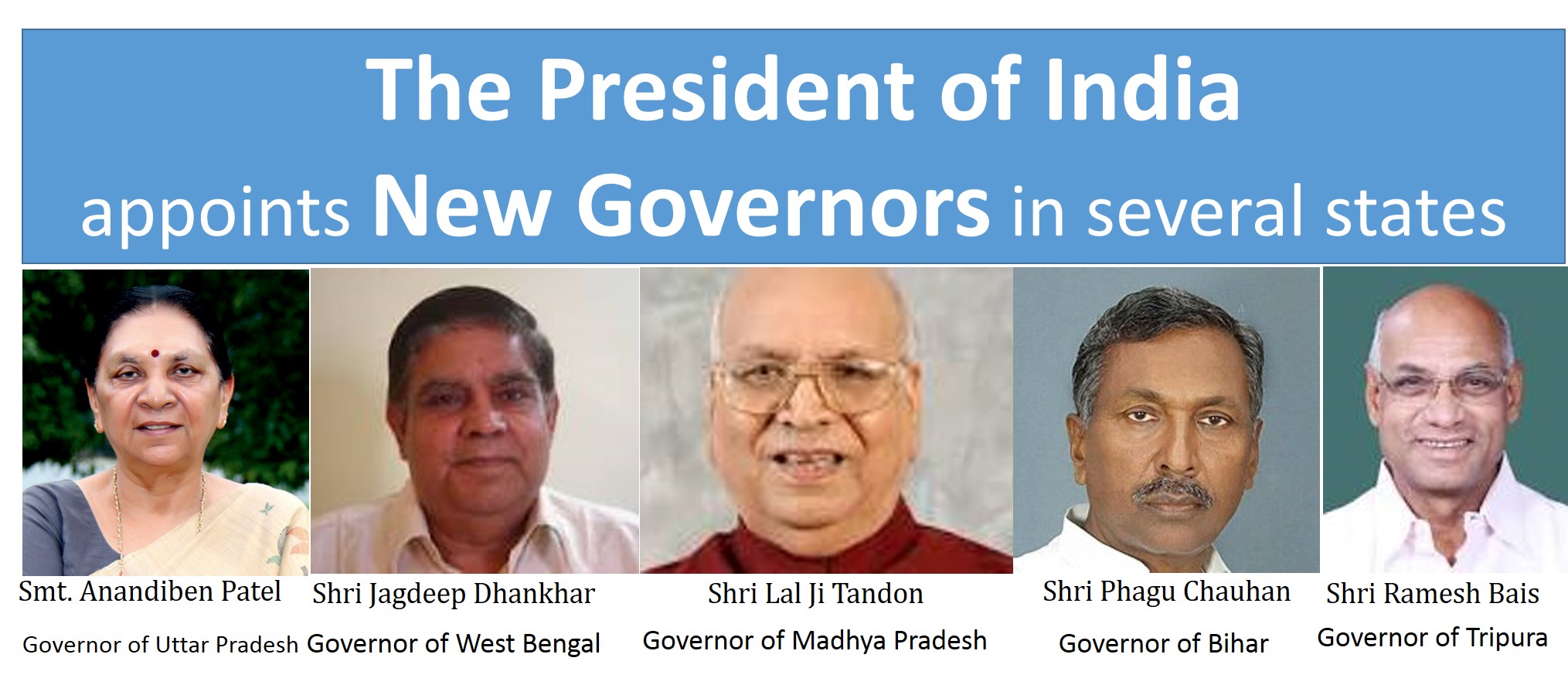 New Governors in several states, Anandiben transferred to UP Vishesh