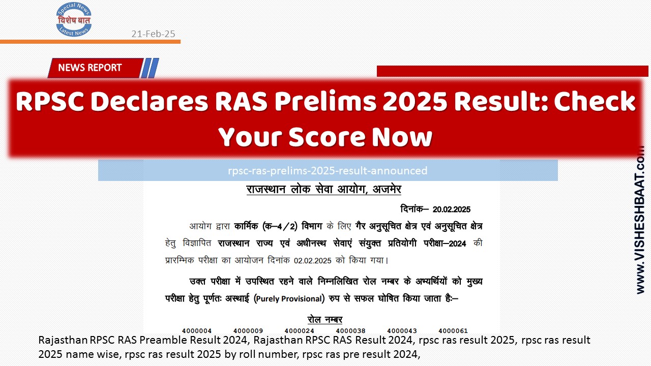 RPSC Declares RAS Prelims 2025 Result: Check Your Score Now